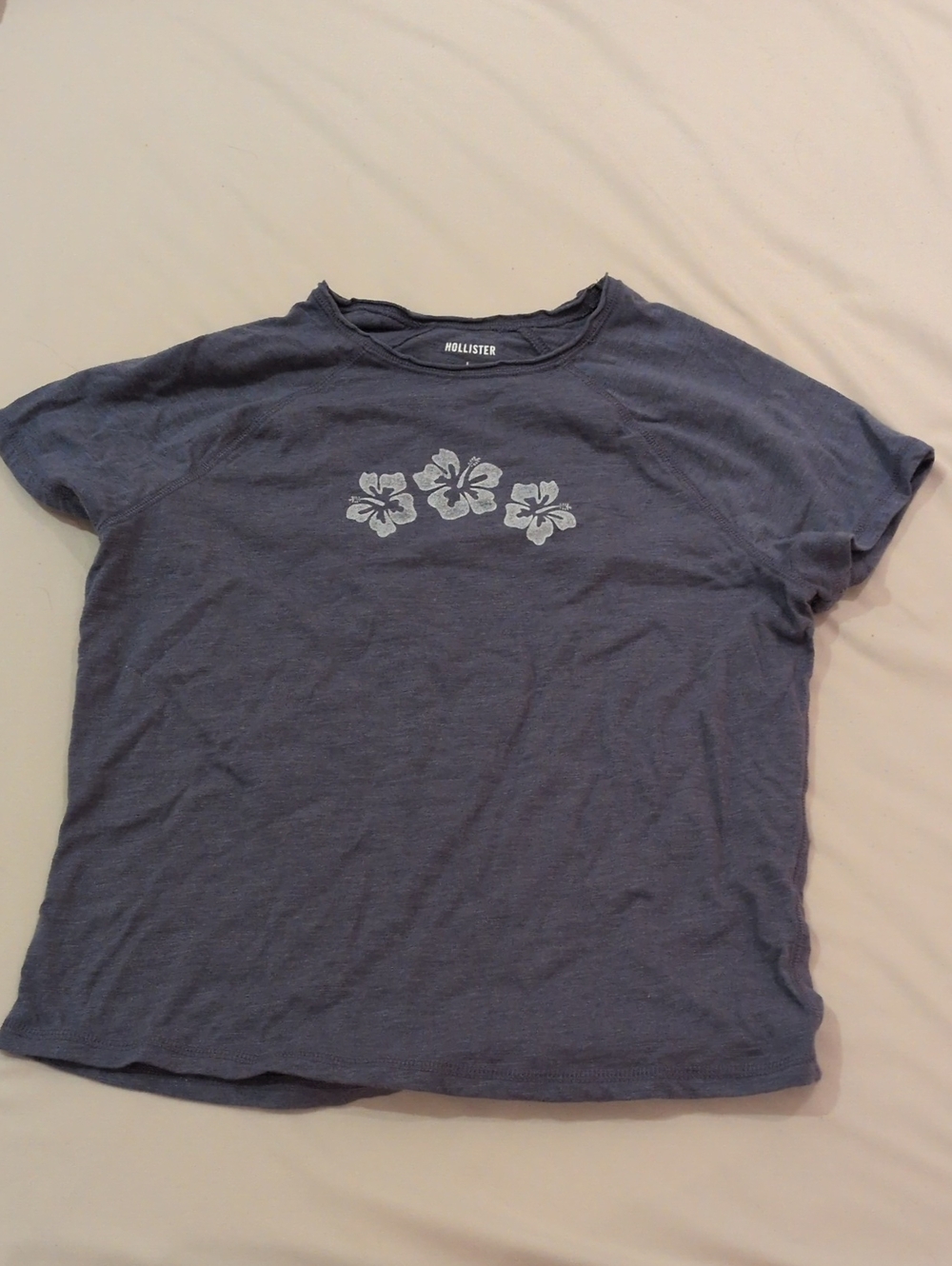 Hollister Navy Blue Tee with White Floral Detail